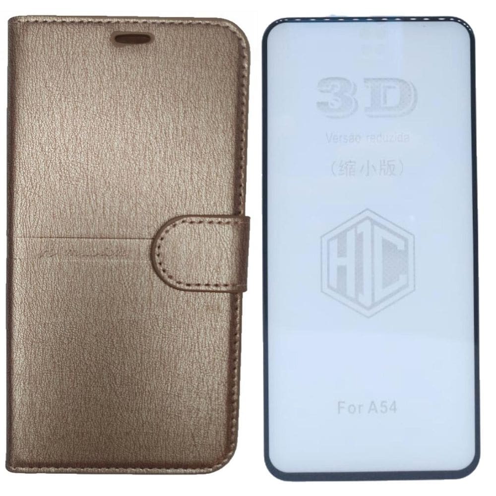 Kit Capa Carteira Compatível c/ Samsung A54 + Película 3D