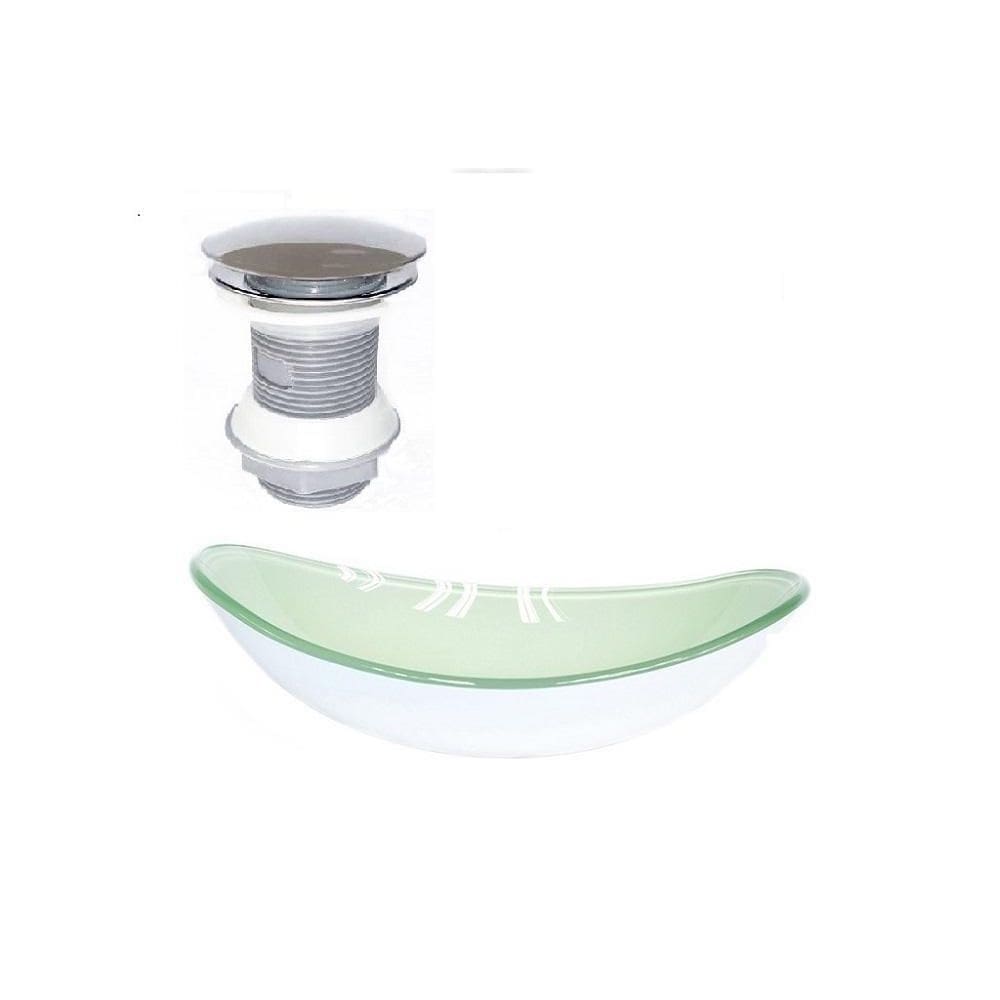 Cuba de vidro oval 47cm branca + válvula click