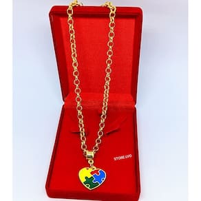 Colar feminino elos Português 6mm Folheado Ouro Dourado com Pingente Coração Pequeno Acessórios Feminina Gargantilha