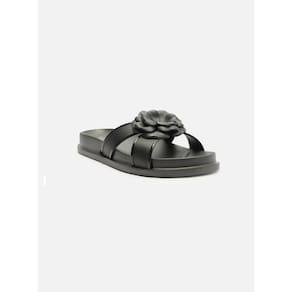 Slide Preta Flores Lara Brizza Arezzo Feminino