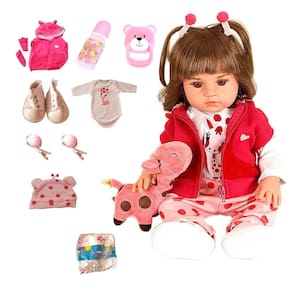 Boneca bebê reborn morena em silicone com girafinha