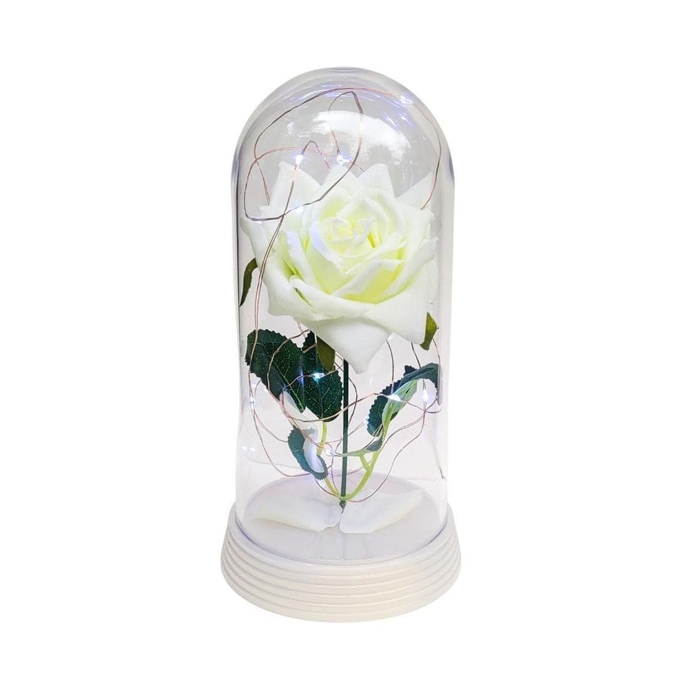 Luminária a rosa encantada branca 20 cm base pérola frio