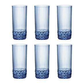 12 copos cristal água 490 ml azul america 20s bormioli rocco