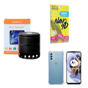 Kit caixa de som + capinha motorola g31 + película 9d