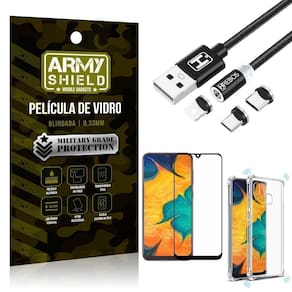 Capinha samsung a20 + cabo magnético 2m + pelicula 3d army