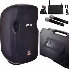 Caixa acústica wls s10 bt ativa + 2 microfones sem fio jwl