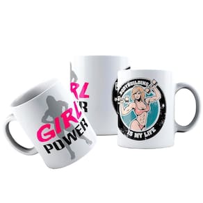 Caneca cerâmica girl power mulheres empoderadas academia