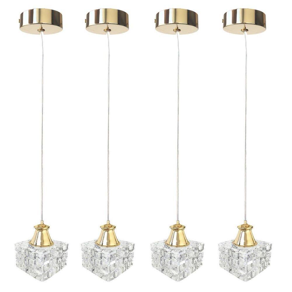 Kit 4 Pendente Dourado De Cristal Interna Metal Sala Bet42