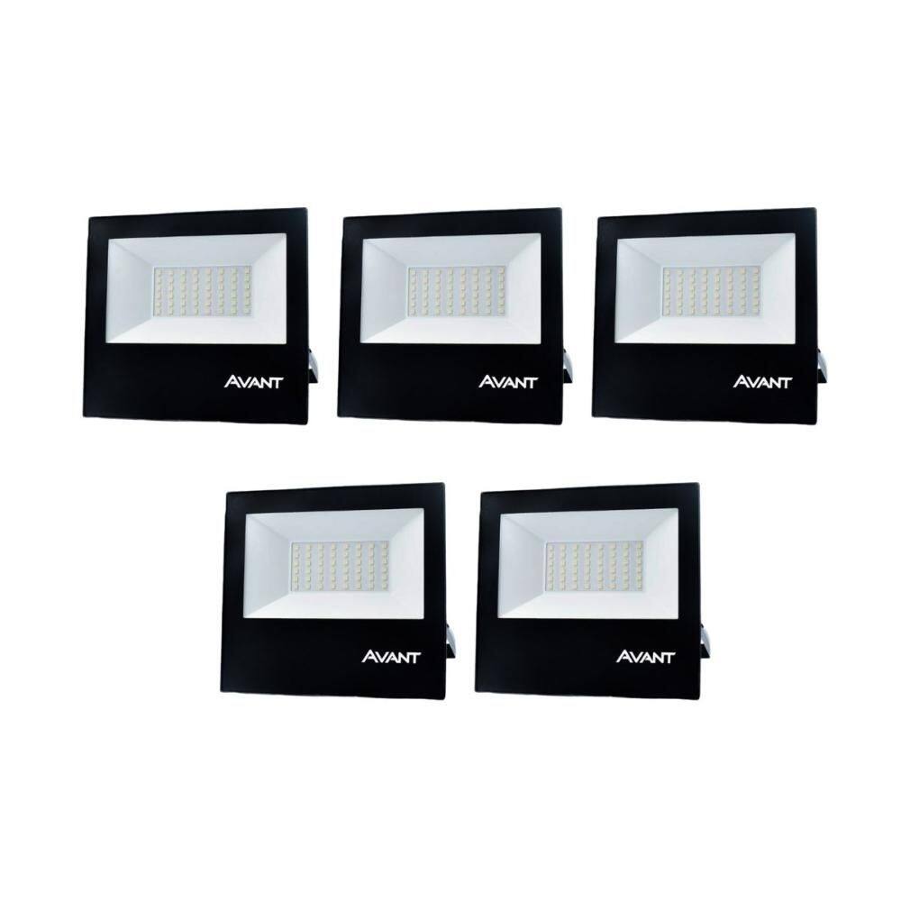 Refletor Led Avant 50W 4000k Bivolt Preto 5 Unidades