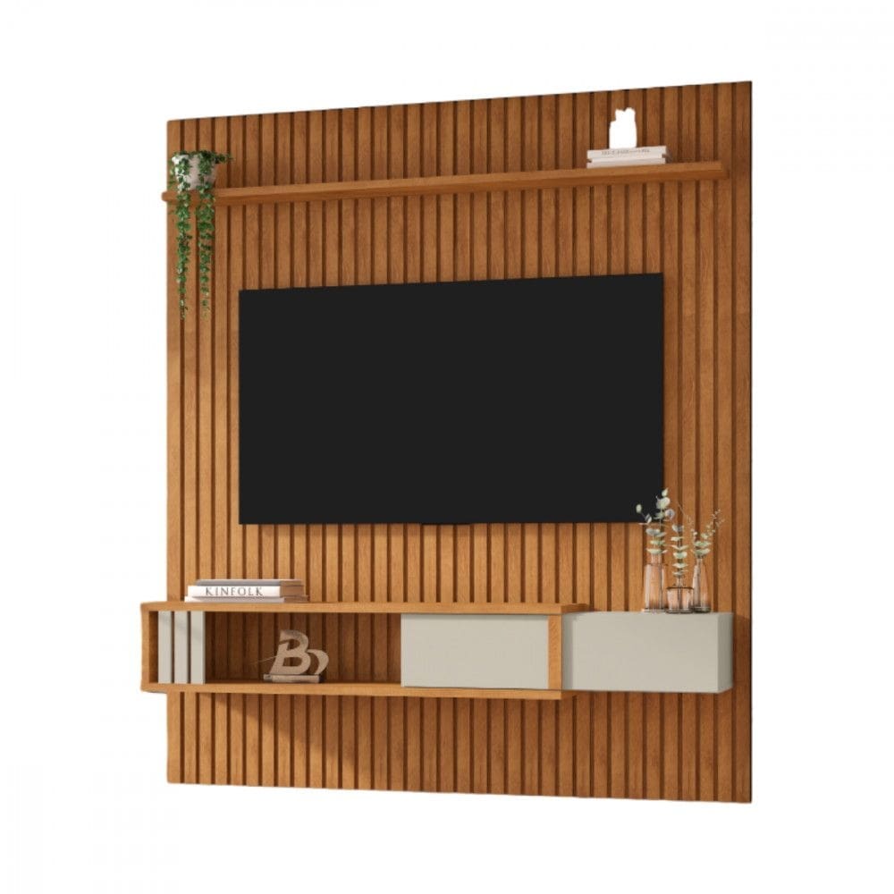 Painel Nassau TV até 75 Polegadas Ripado Naturalle Off White Bechara