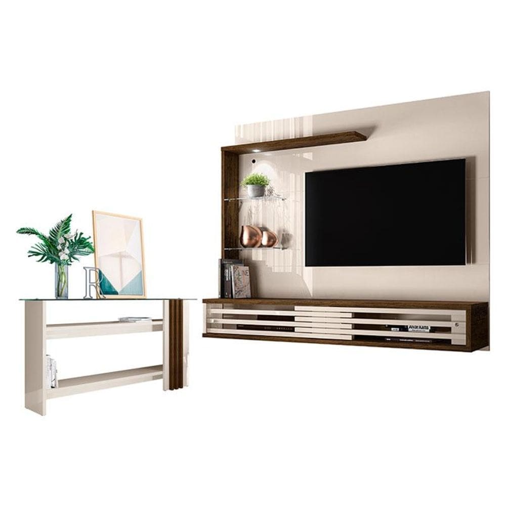 Estante Home Theater Suspenso com Aparador Frizz Select Off White Savana – Madetec