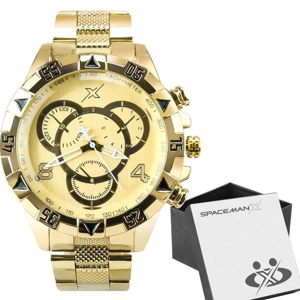 Relogio Dourado Aço Inoxidável Masculino + Caixa Premium