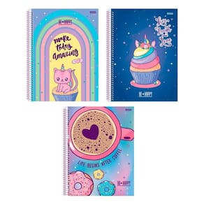 Caderno unv espiral capa dura be happy cores 160f 10mat