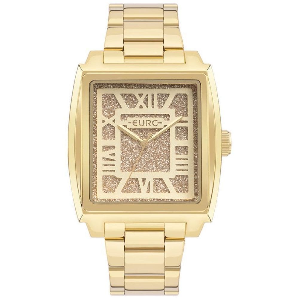 Relógio euro feminino dourado glitter 37mm