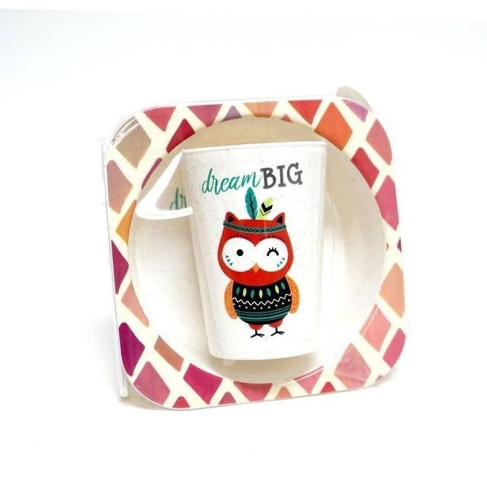 Conjunto papinha 4 peças plástico - lilás com coruja