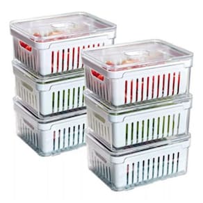Kit 6 Potes Organizadores De Geladeira Acrílico Tampa 2,2L