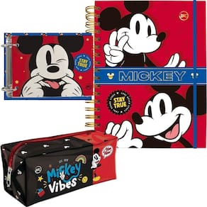 Kit caderno smart porta fichas e estojo mickey dac