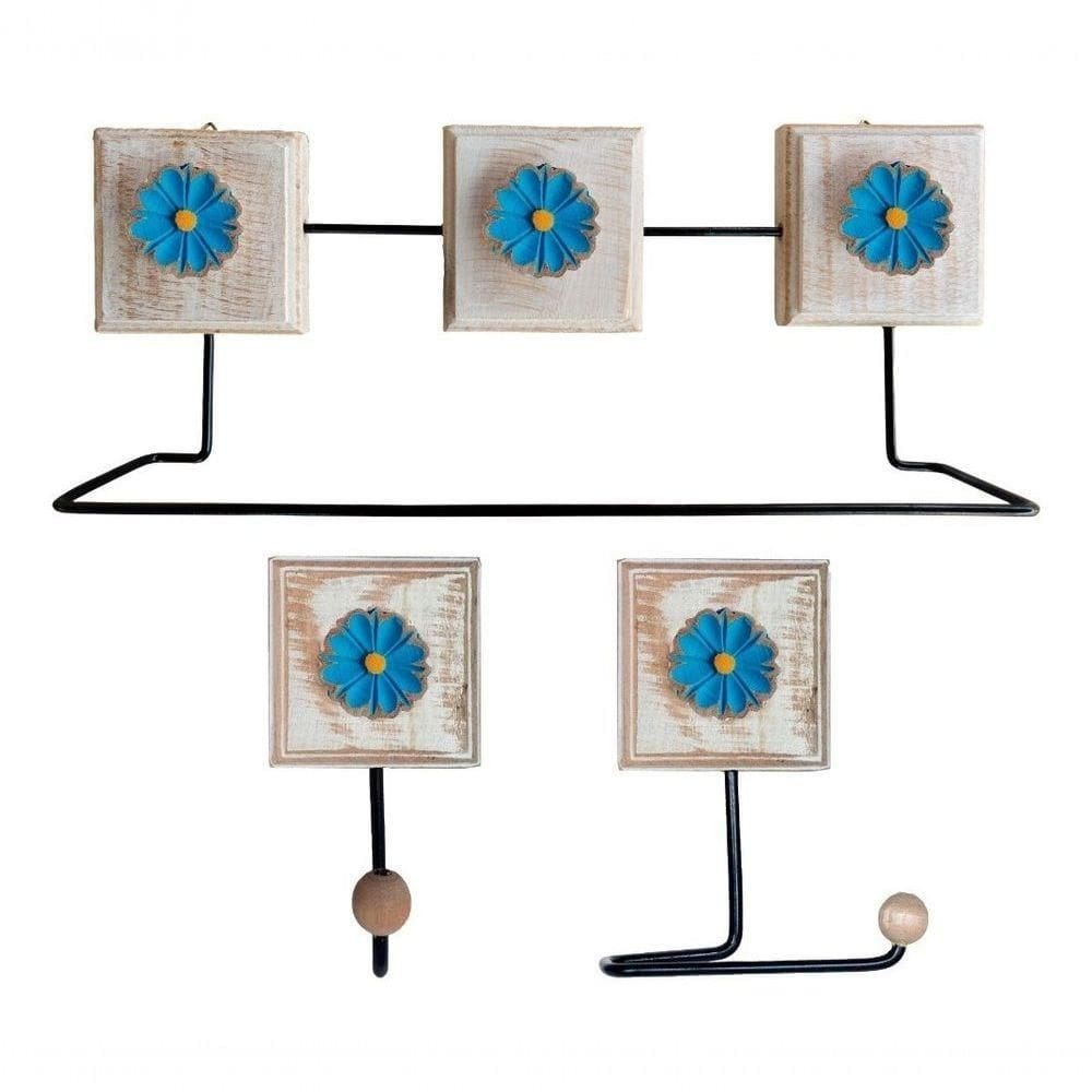 Kit Banheiro 3 Peças Toalheiro Cabideiro Porta Papel Papel Cor Azul