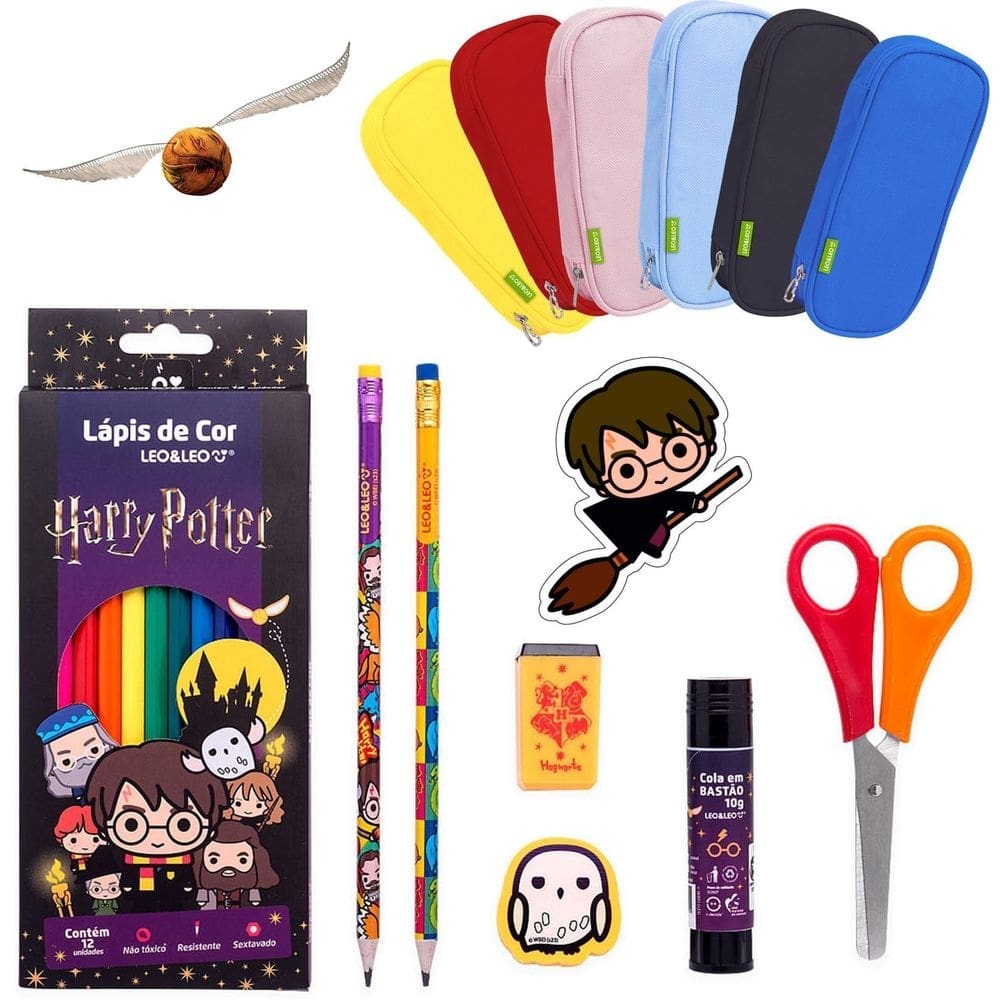 Lapis de cor 12 cores harry potter kit escolar + estojo