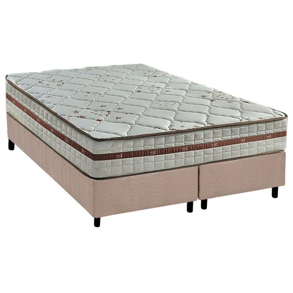Cama Box King: Colchão Molas MasterPocket Ensacadas Anjos Classic + Base CRC Suede Bege(193x203)