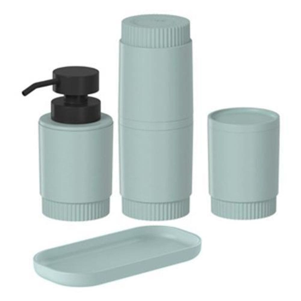 Kit Banheiro Porta Sabonete Líquido Escovas Bandeja Algodão