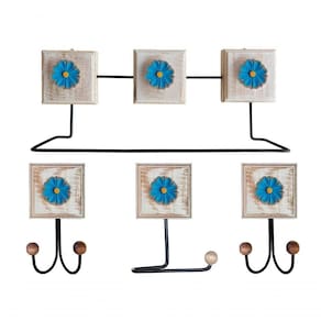 Kit Banheiro Com 2 Toalheiros Duplos + Porta Papel Higiênico + Toalheiro Rustico Artesanal Cor Azul