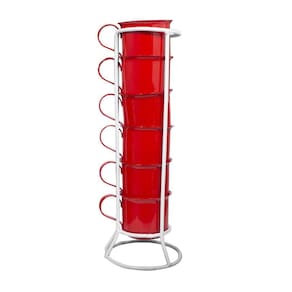 Kit 6 canecas de alumínio esmaltado suporte vermelho 75ml