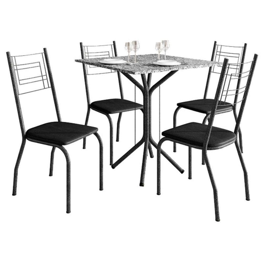 Mesa de Jantar Thais 70x70 cm com 4 Cadeiras 063 Preto com Granito Ocre Itabira - Artefamol