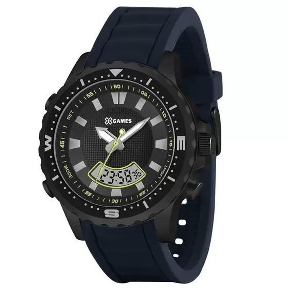 Relógio masculino digital analógico preto azul x-games aço