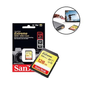 Cartão de memória 128gb sandisk sdxc extreme + leitor