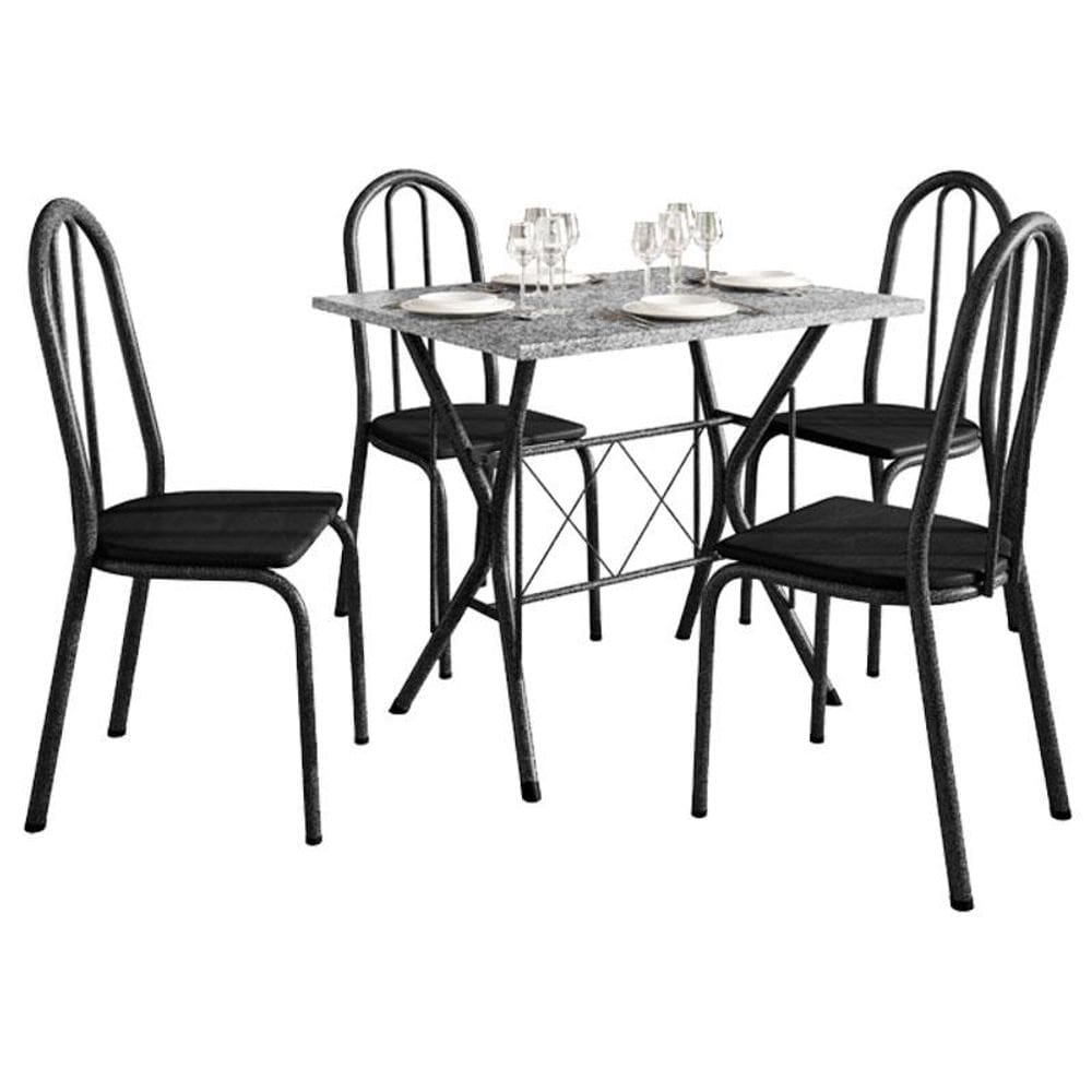 Mesa de Jantar Bruna 100x60 cm com 4 Cadeiras 050 Preto com Granito Ocre Itabira - Artefamol