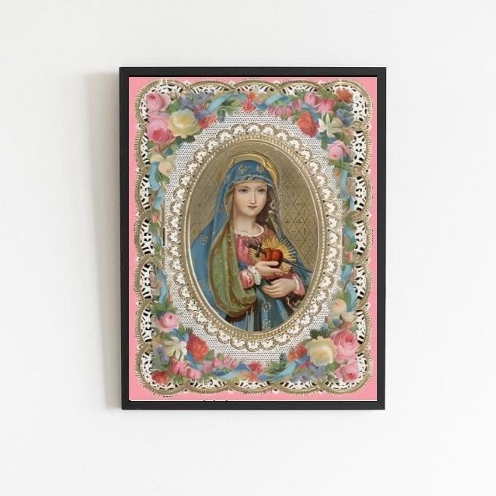 Quadro sagrado coração maria vintage 33x24cm preta
