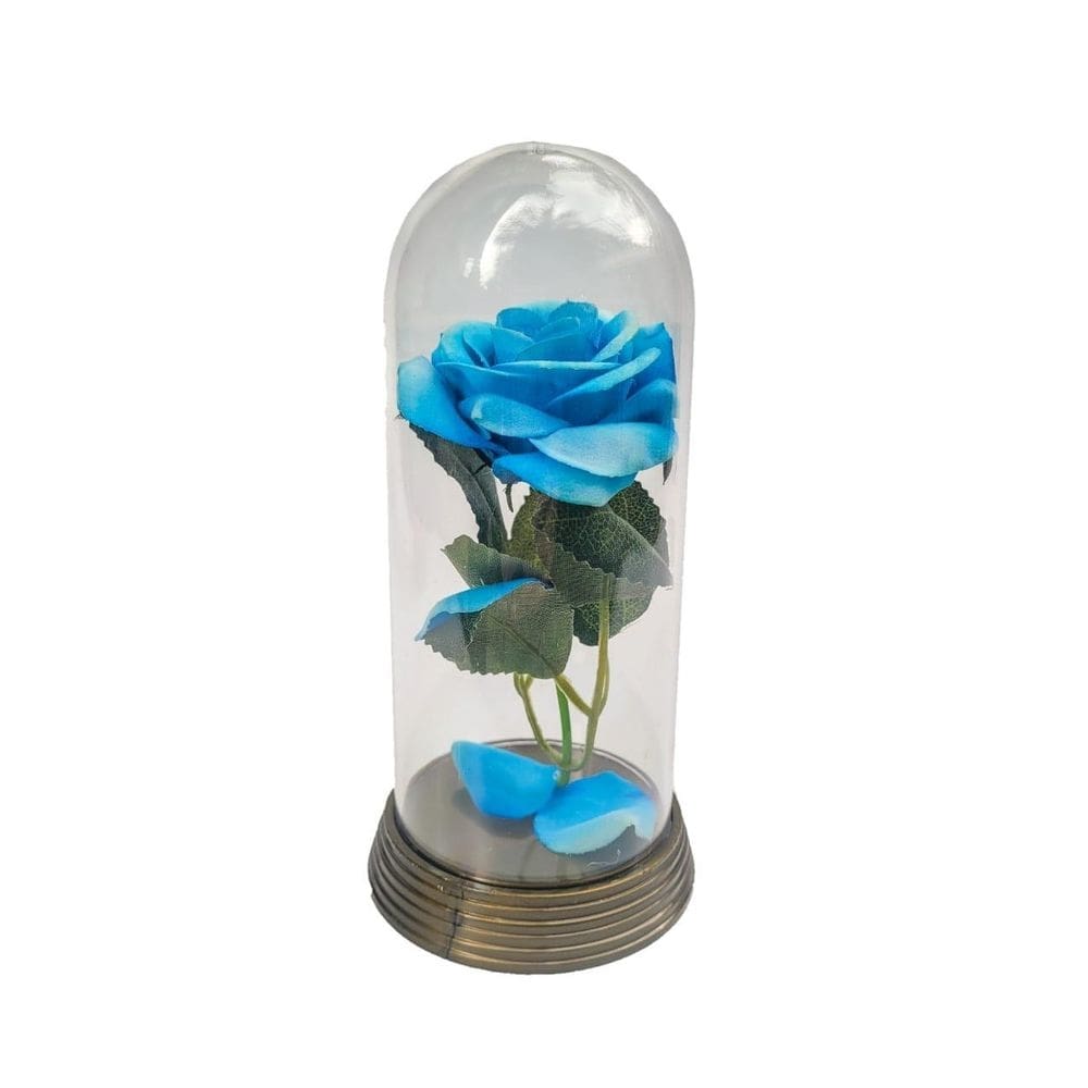 Linda redoma com rosa azul , inspirada na a rosa encantada