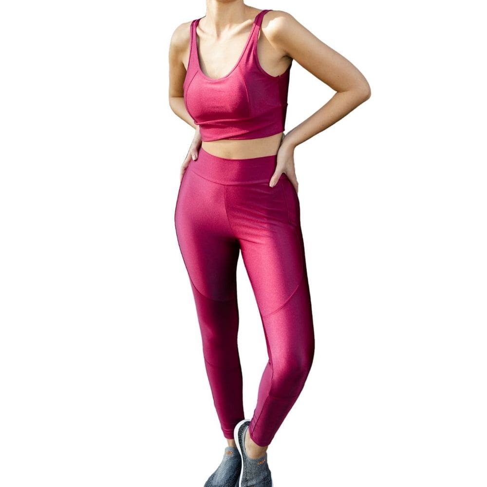 Conjunto Fitness Top e Legging Lycra Brilhosa Academia