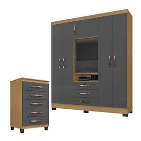 Guarda Roupa Casal Imperial com Cômoda Cannes 5 Gavetas Carvalho Americano Grafite – Incorplac