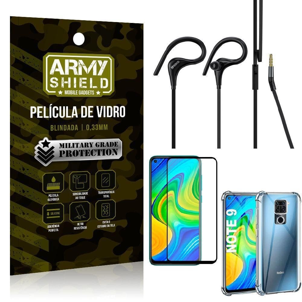 Capa + película 3d redminote9 + fone sport hs133