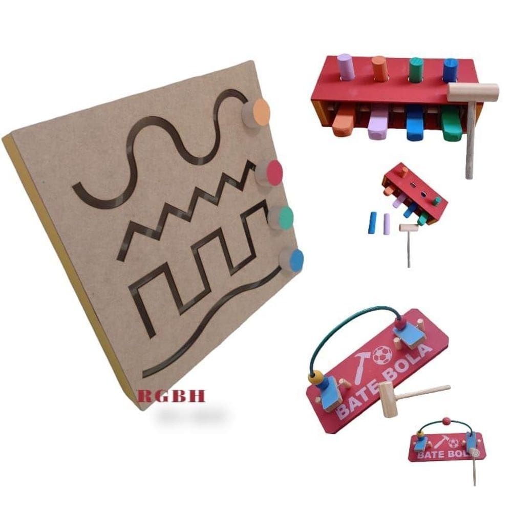 Kit brinquedo pedagógico educativo em madeira tabuleiro