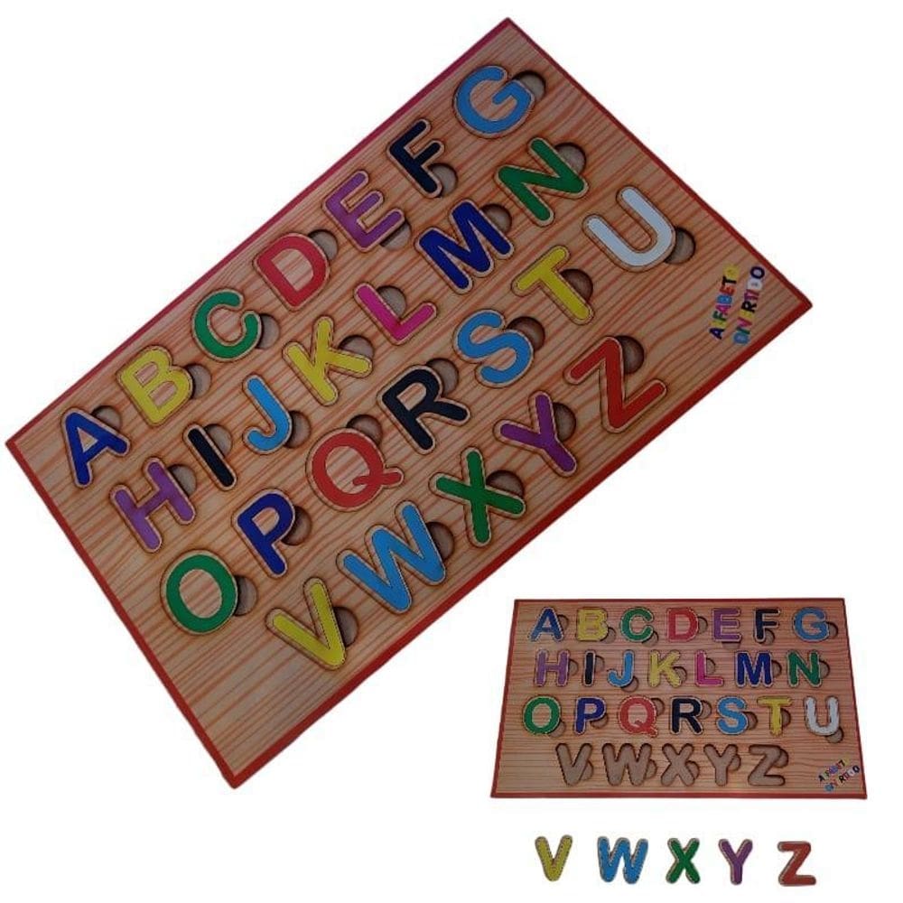 Brinquedo pedagógico educativo em madeira alfabeto encaixe /