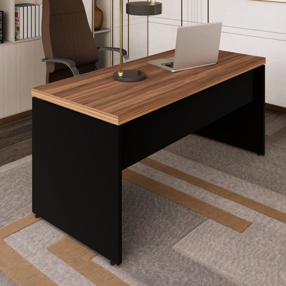 Mesa Retangular Pé Painel 170x70x73,5cm Marrom/Preto