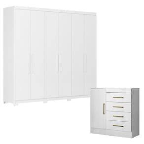 Cômoda Montevideu e Guarda Roupa Casal Venice 62080PE Branco Brilho com Pés - Demóbile