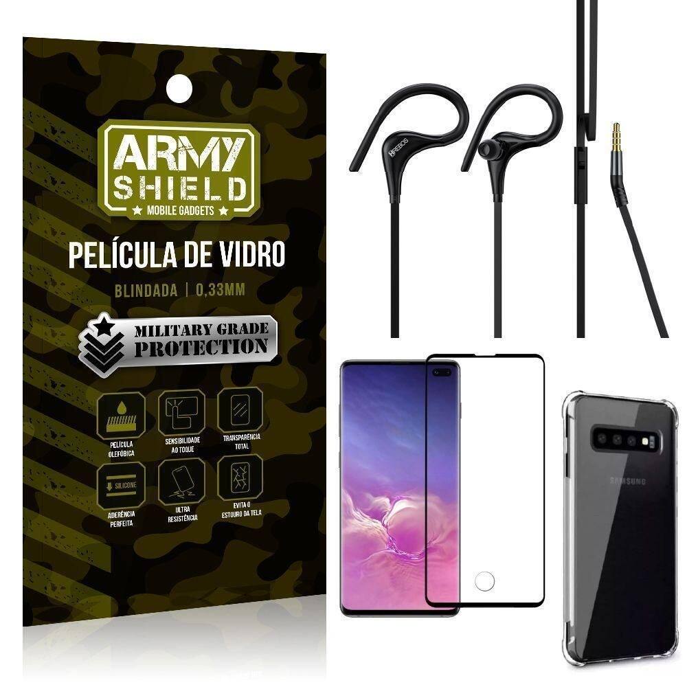 Capinha samsung s10 plus + fone sport hs92 + pelicula 3d