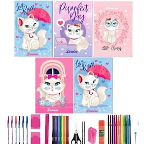 Kit 10 cadernos gata marie grande a4 capa dura 40 materiais