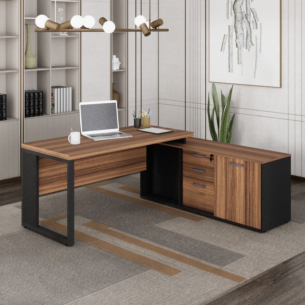Mesa Dinâmica com Armário Lateral Pé Quadro Marrom/Preto