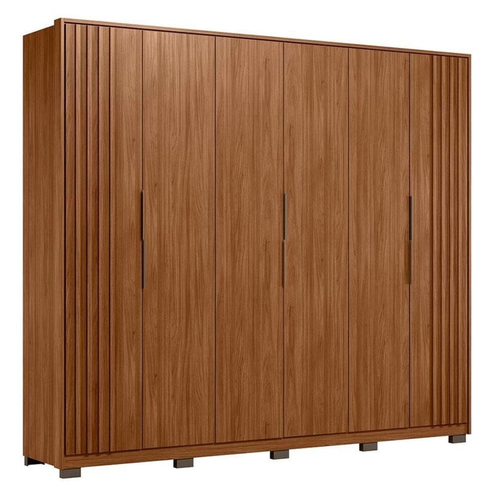Guarda Roupa Casal Ripado Atrice 6 Portas Nogueira Touch com Pés Demóbile – Demartêz