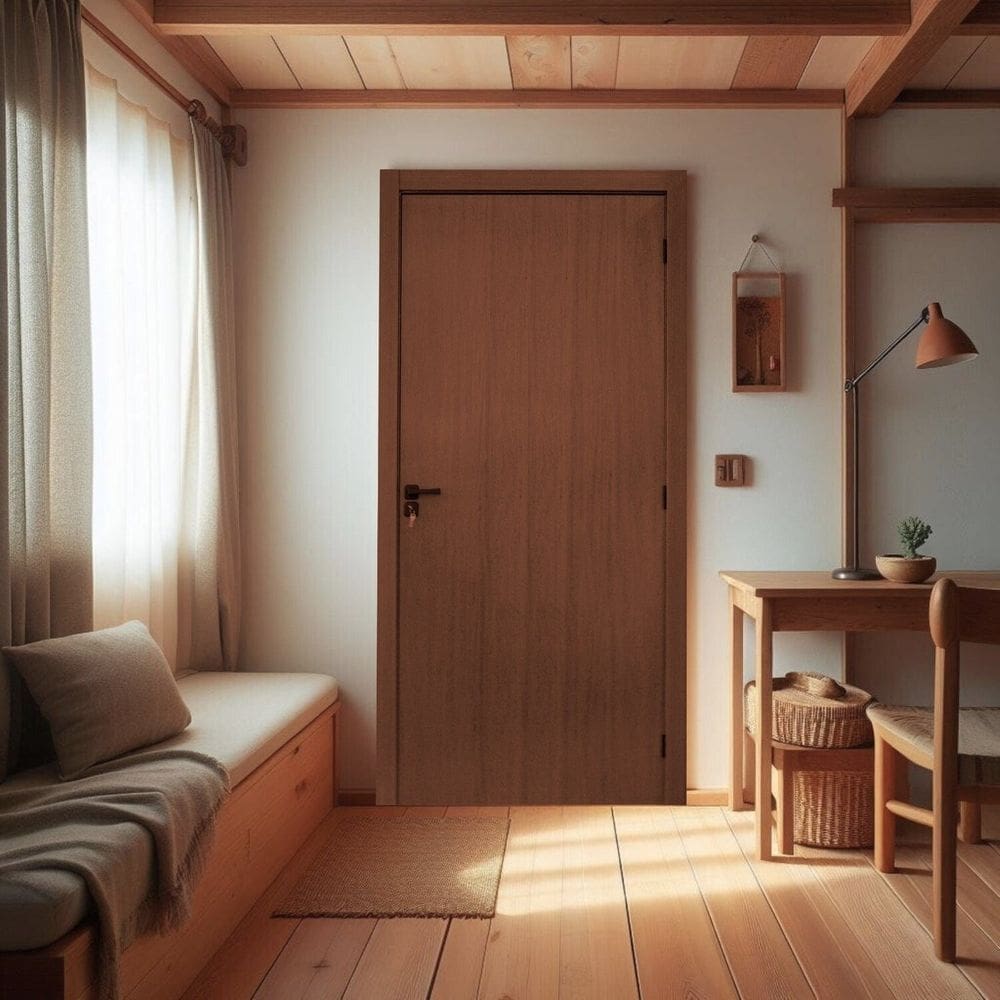 Kit Porta de Madeira Lisa 215x74cm Batente 7cm Mdf Ultra Mgm Ipê