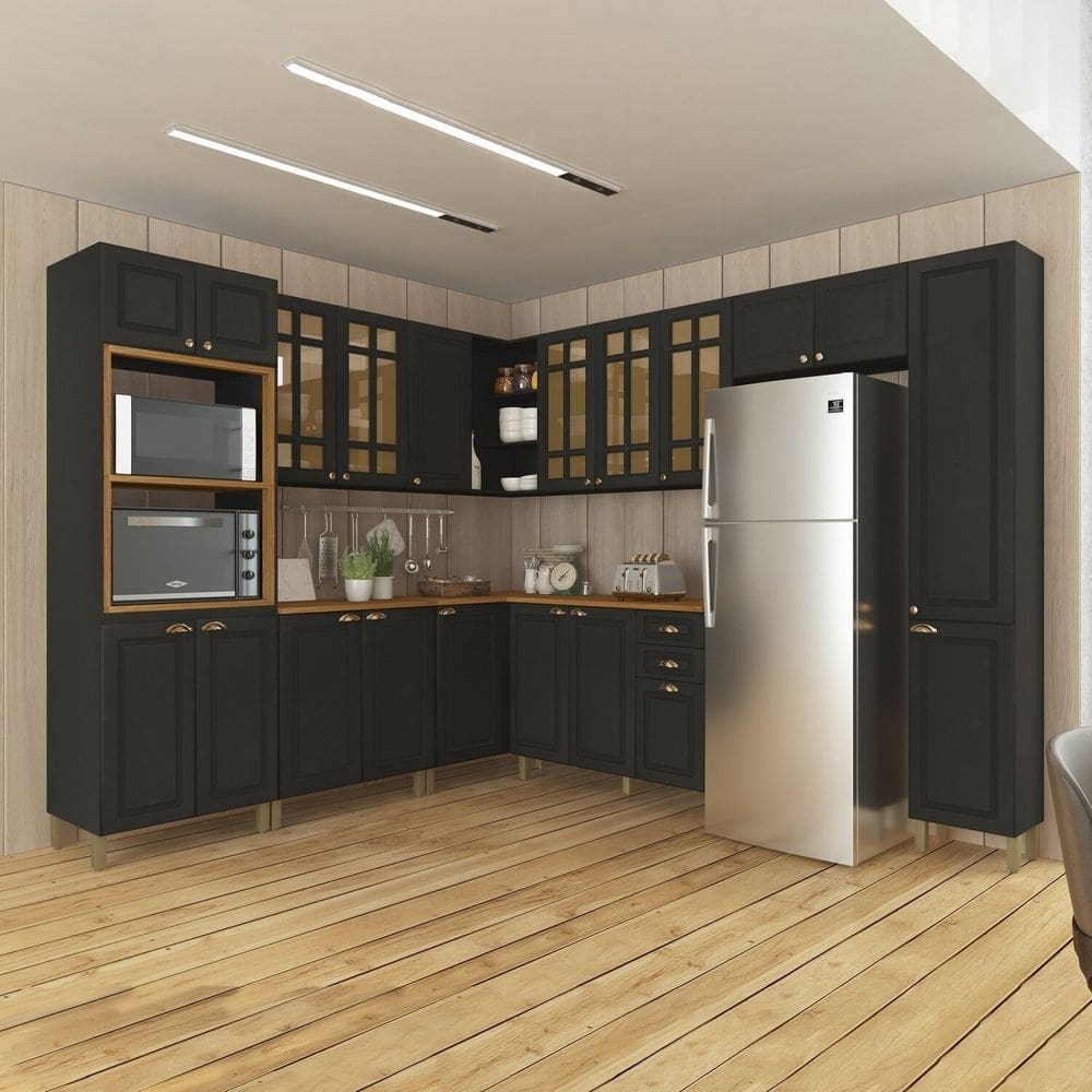 Cozinha Modulada Completa 9 Peças 20 Portas 2 Gavetas Paris Cinza