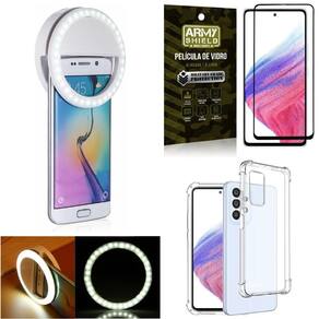 Capinha samsung a53 + flash ring + película vidro 3d army