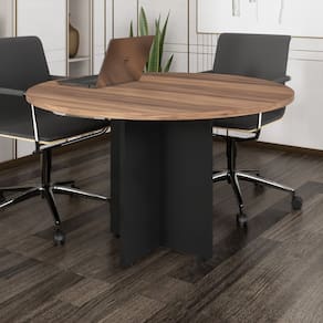 Mesa de Reunião Circular Pé Painel Marrom/Preto