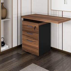 Gaveteiro Lateral com Extensão 2 Gavetas 1 Pasta Marrom/Preto