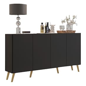 Aparador Buffet 4 Portas Retrô Veneza Multimóveis V3556 Preto/Natural Preto/Natural
